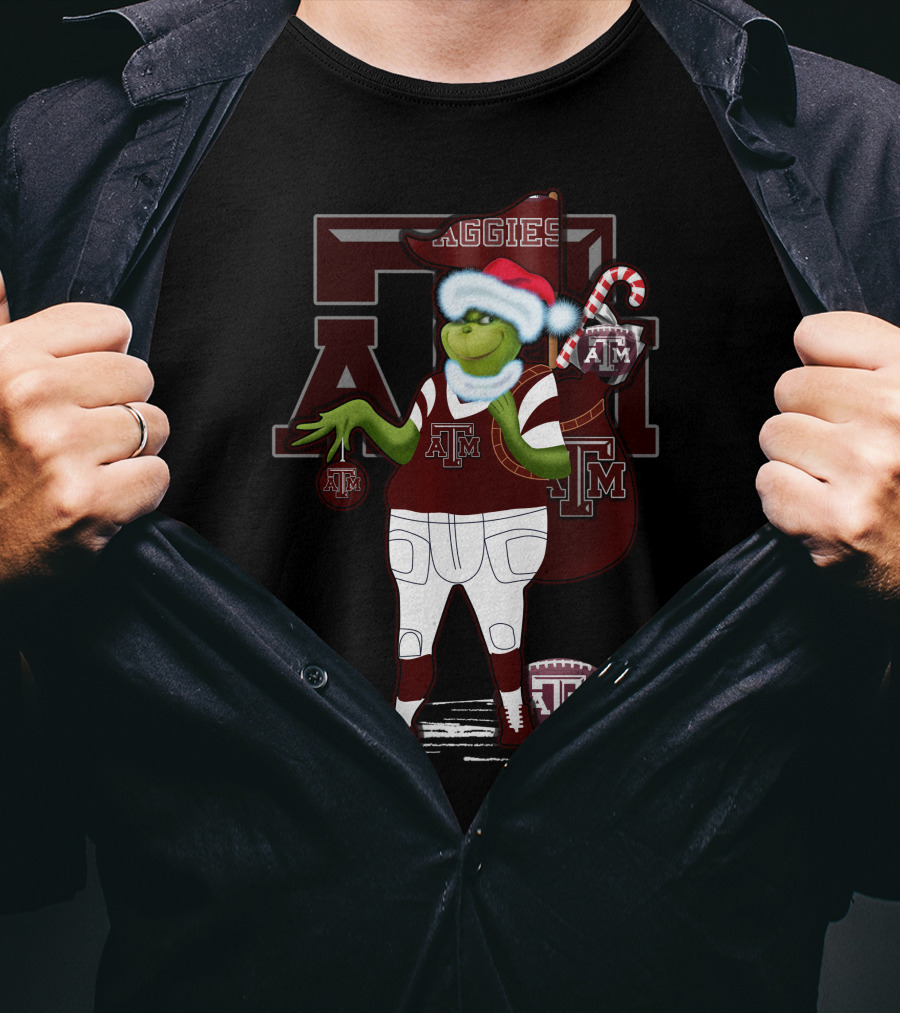 Texas A&M Aggies Grinch Christmas Football Holiday T-Shirt