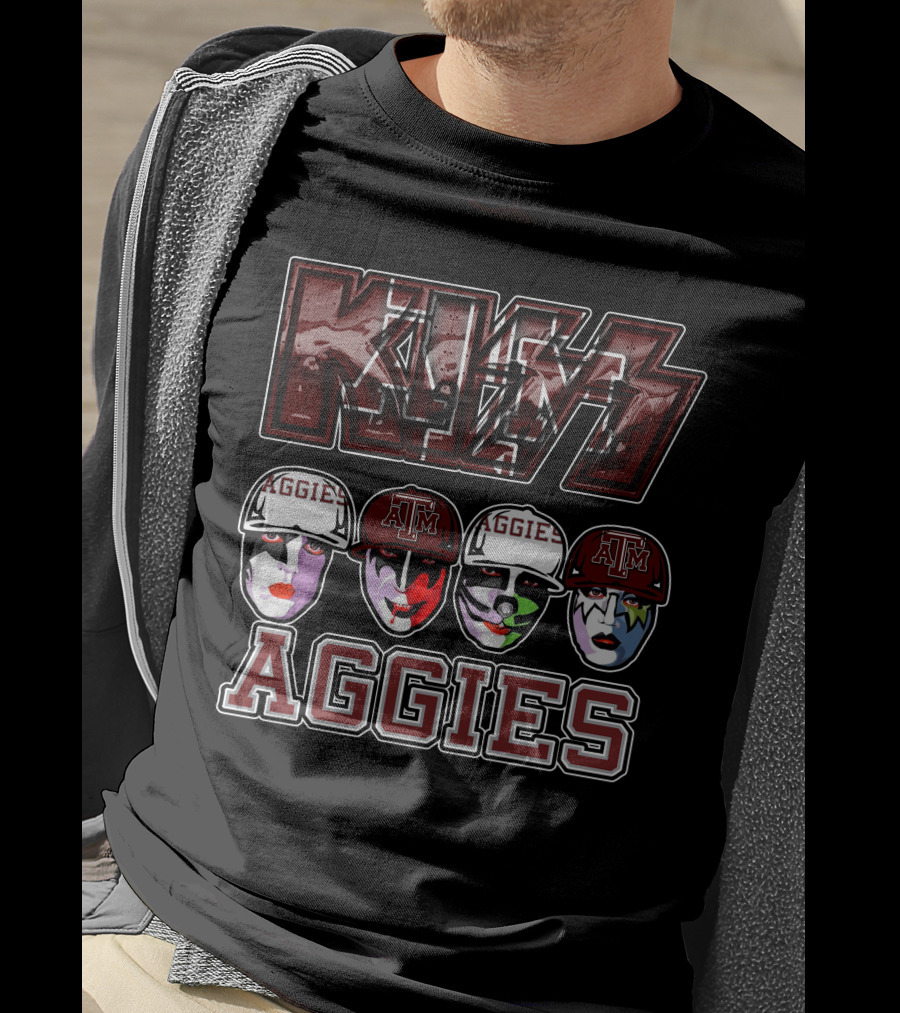 Kiss Texas A&M Aggies Face Paint And Caps T-Shirt