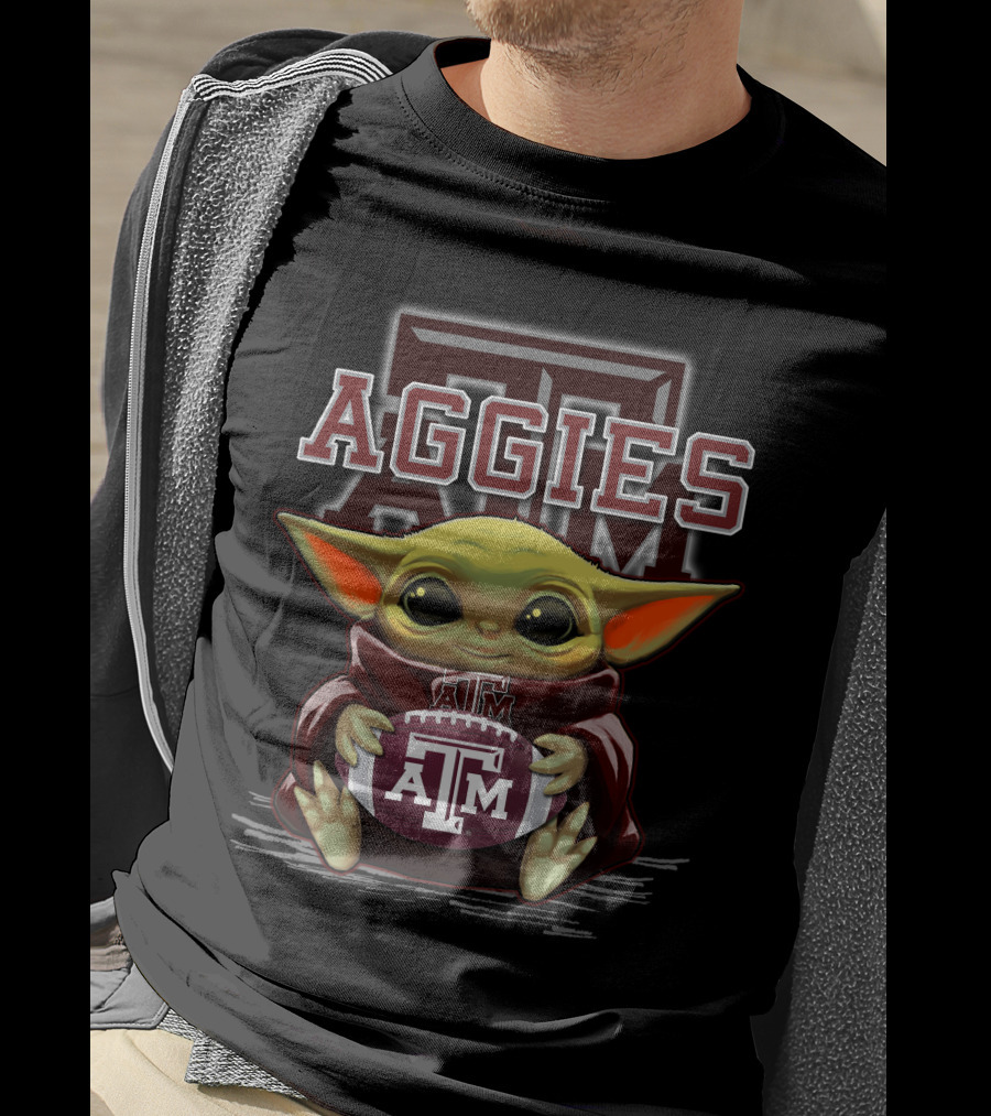 Texas A&M Aggies Baby Yoda Holding Football T-Shirt