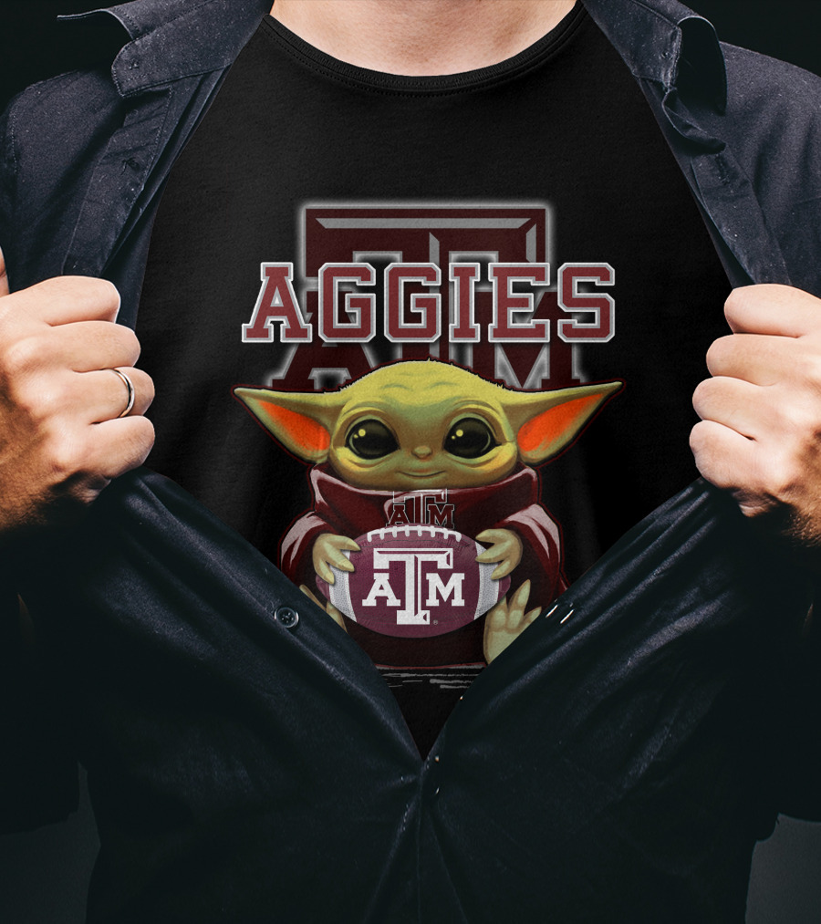 Texas A&M Aggies Baby Yoda Holding Football T-Shirt