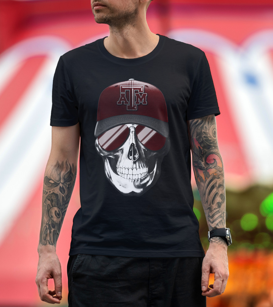 Texas A&M Aggies Skull with Hat and Sunglasses T-Shirt