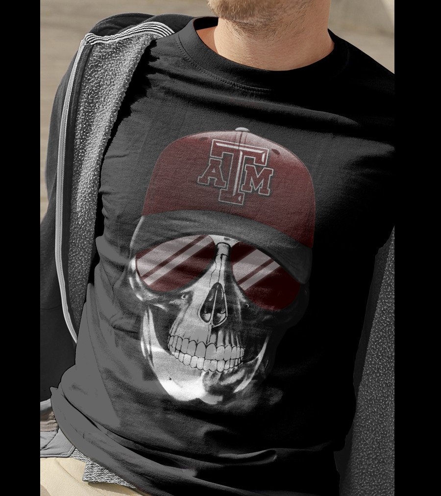 Texas A&M Aggies Skull With Hat And Sunglasses T-Shirt