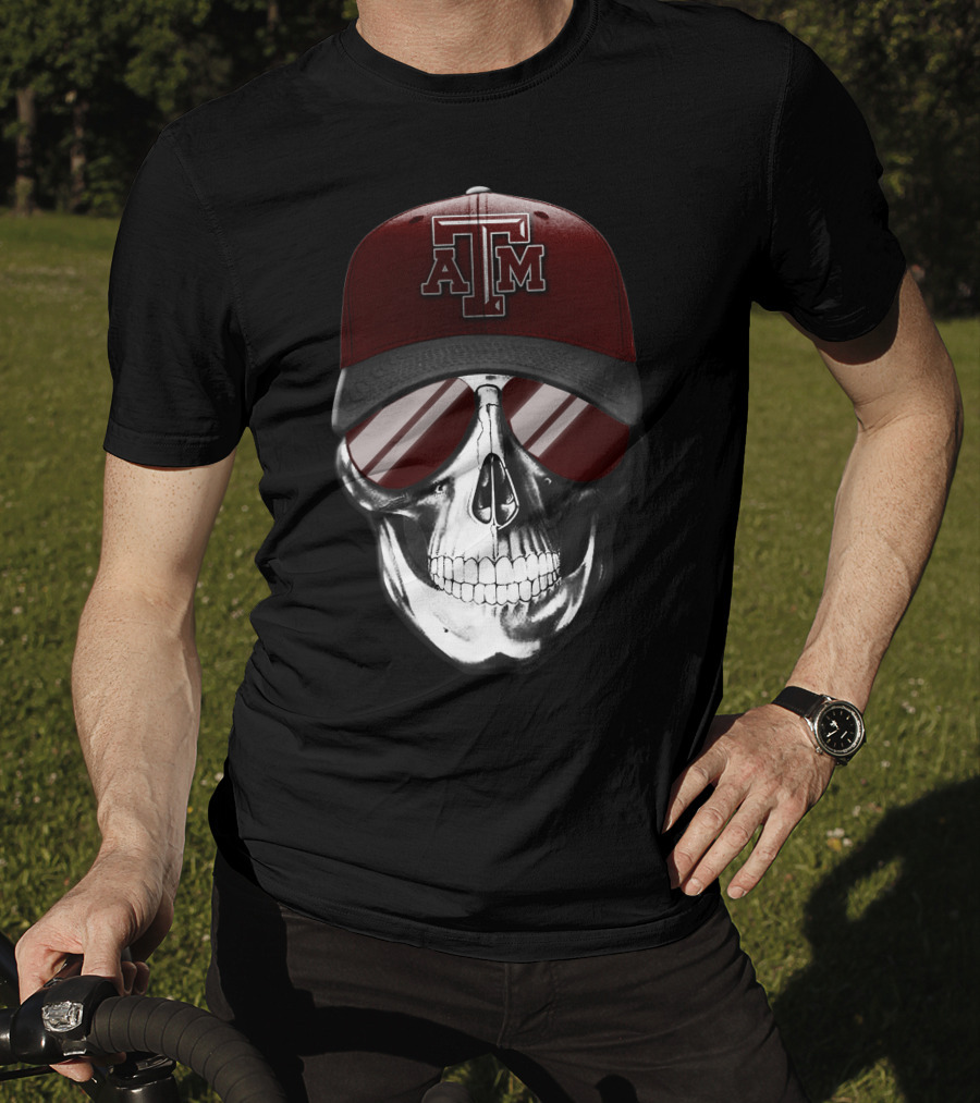 Texas A&M Aggies Skull With Hat And Sunglasses T-Shirt
