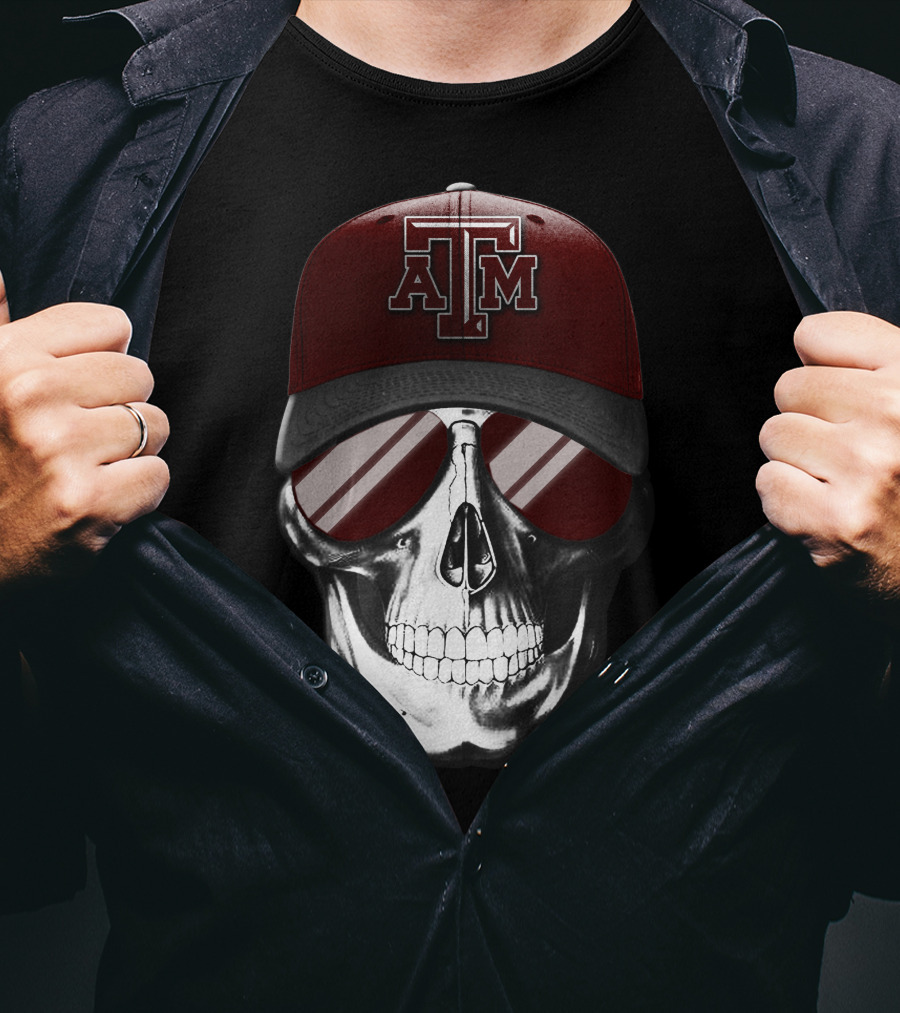 Texas A&M Aggies Skull With Hat And Sunglasses T-Shirt