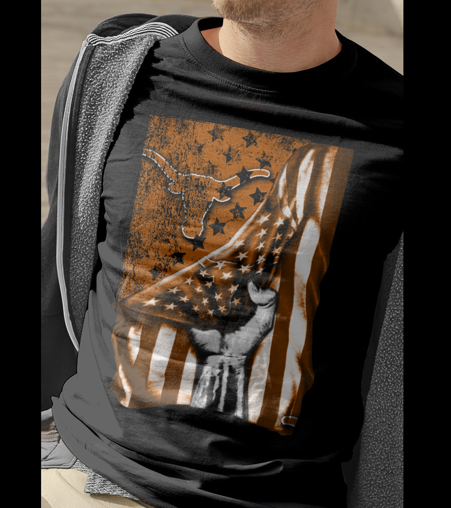 Texas Longhorns Stars And Stripes Flag Hand T-Shirt