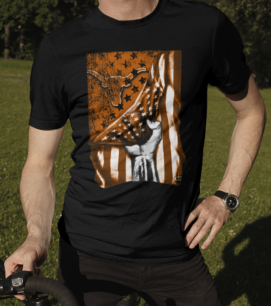 Texas Longhorns Stars And Stripes Flag Hand T-Shirt