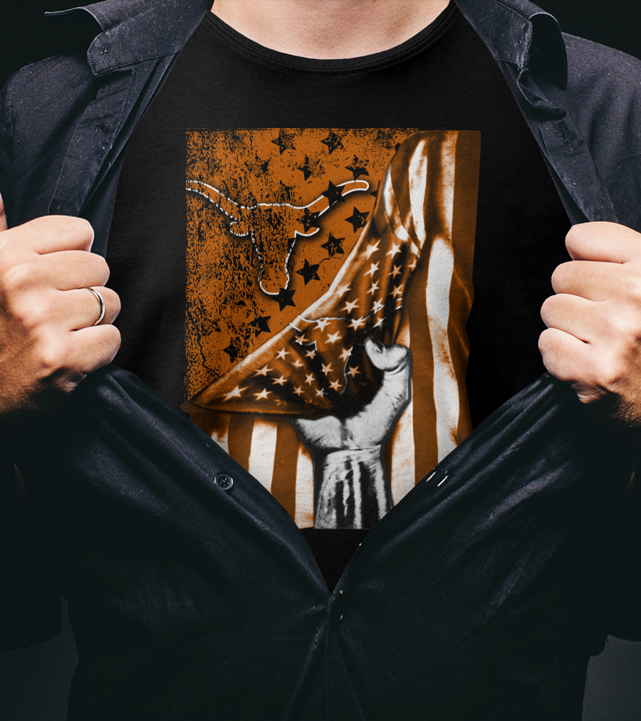 Texas Longhorns Stars And Stripes Flag Hand T-Shirt