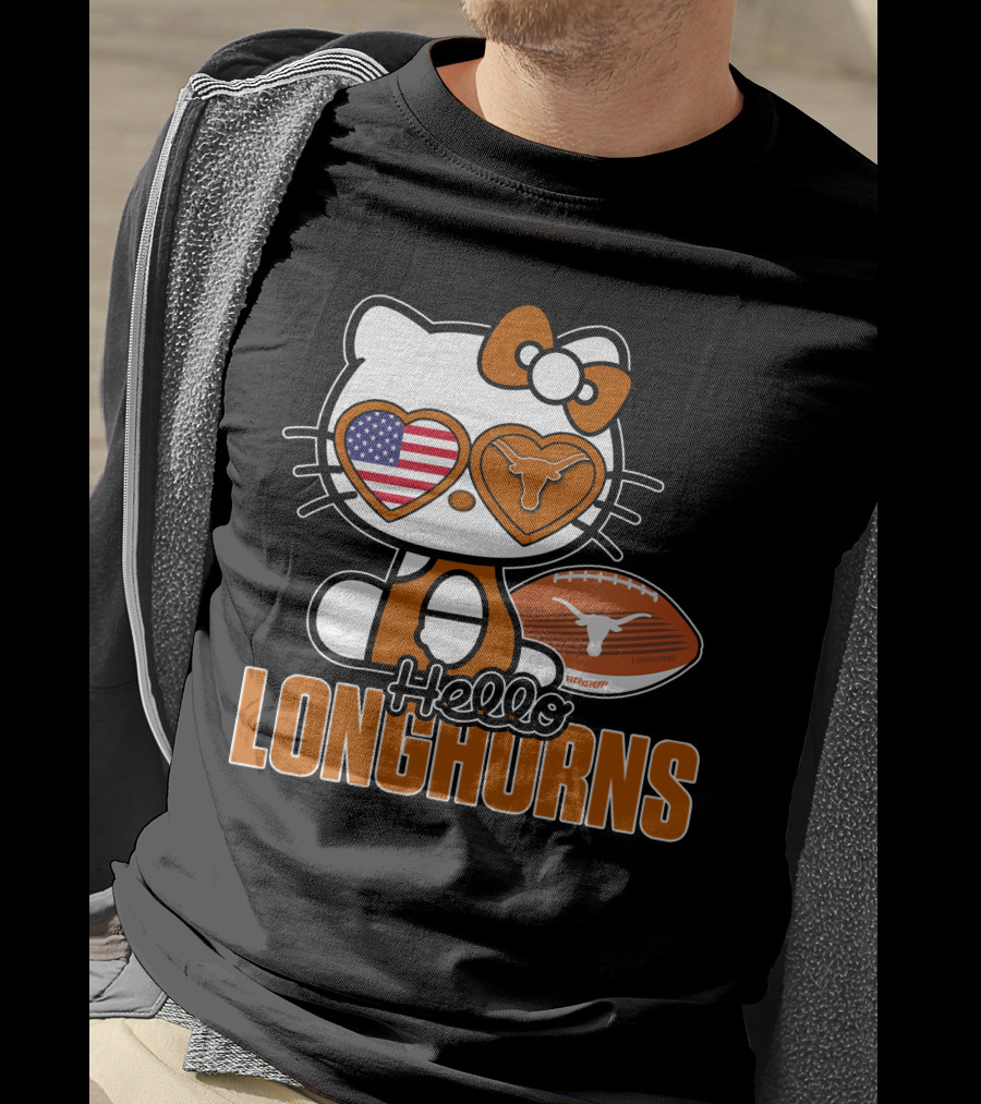 Hello Kitty Texas Longhorns Football American Flag T-Shirt
