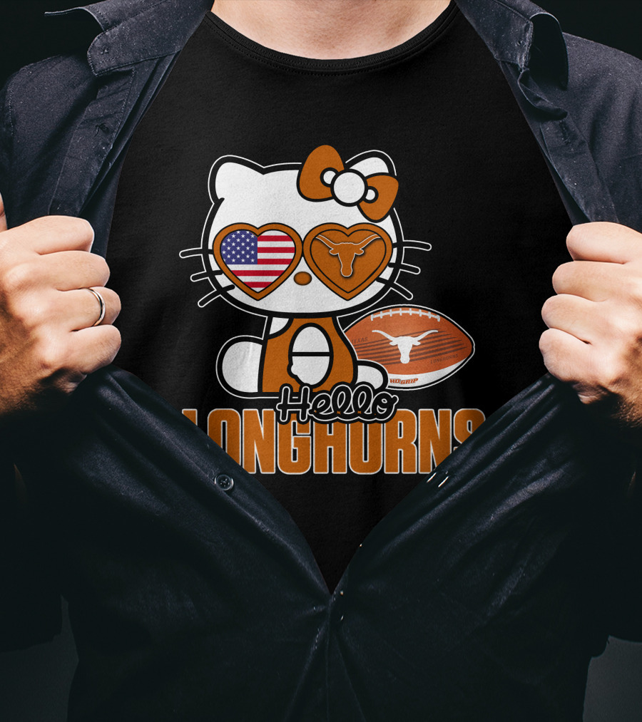 Hello Kitty Texas Longhorns Football American Flag T-Shirt