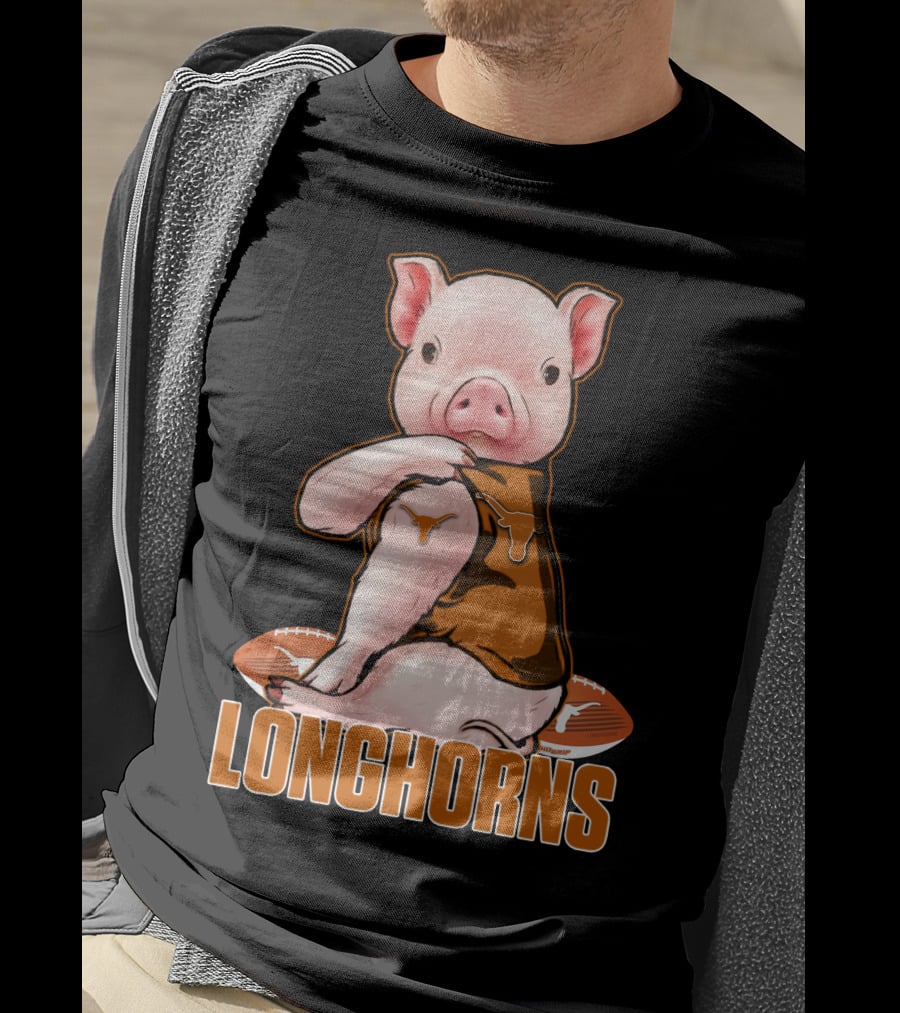 Pig In Texas Longhorns Jersey With Footballs T-Shirt