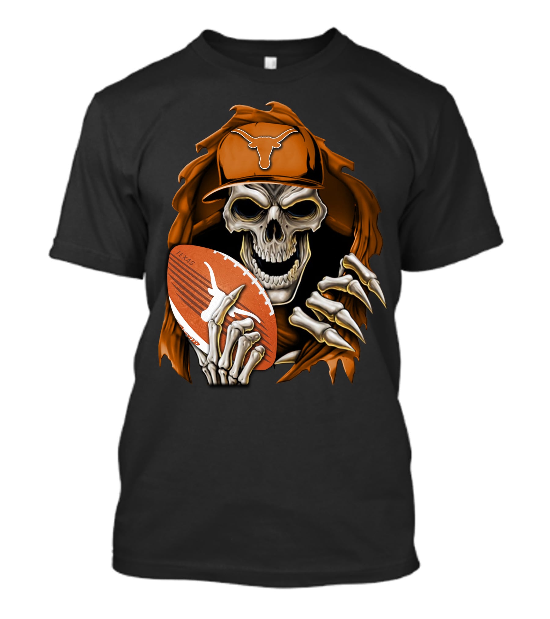 Texas Longhorns Skull With Football And Cap T-Shirt