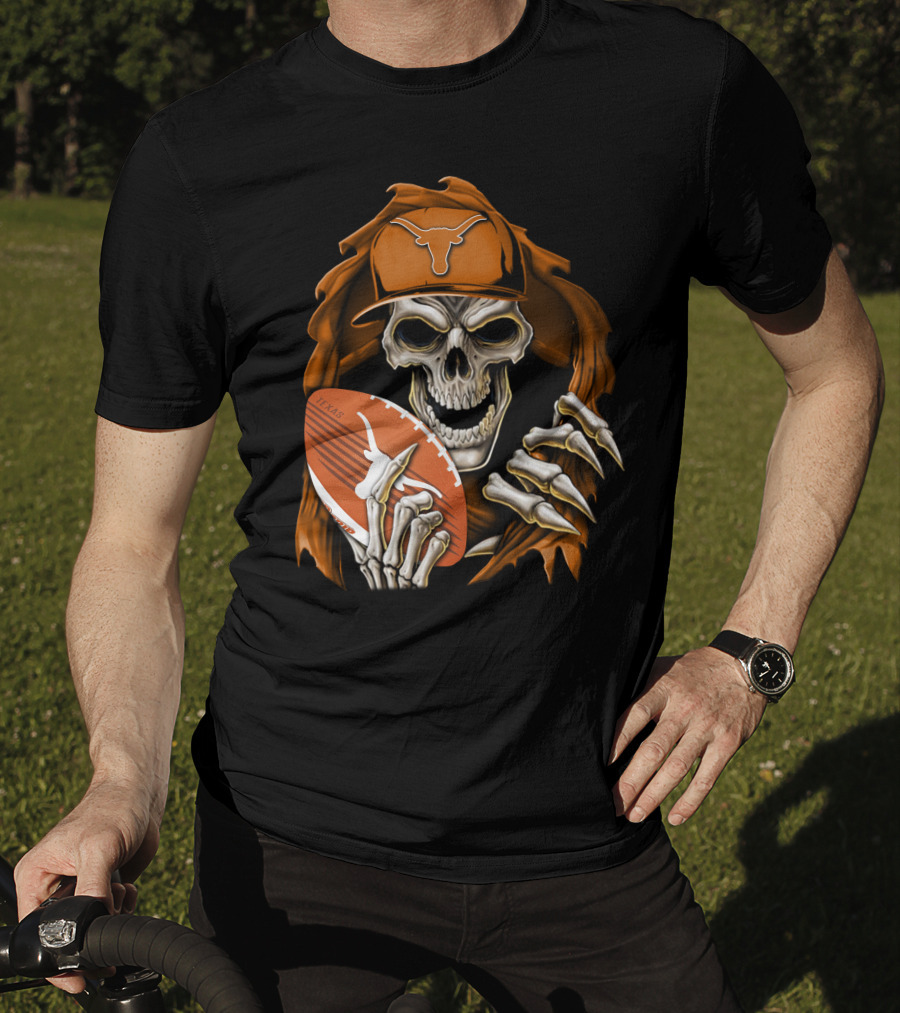Texas Longhorns Skull With Football And Cap T-Shirt