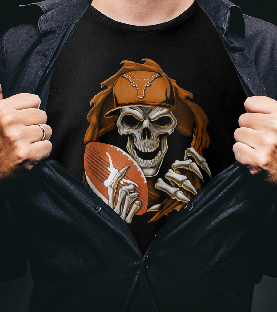 Texas Longhorns Skull With Football And Cap T-Shirt
