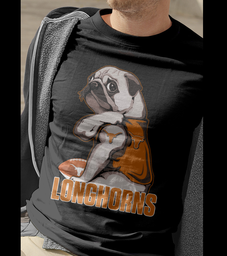 Pug Longhorns Football T-Shirt