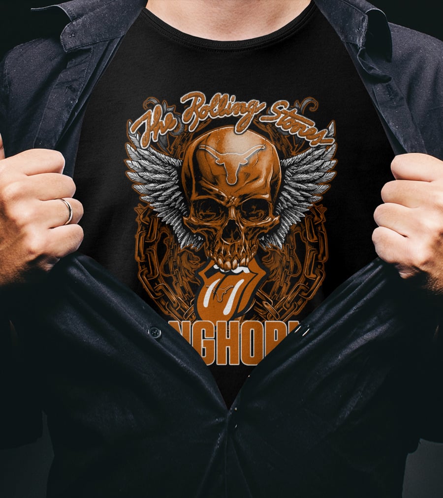 The Rolling Stones Texas Longhorns Skull Winged Tongue T-Shirt