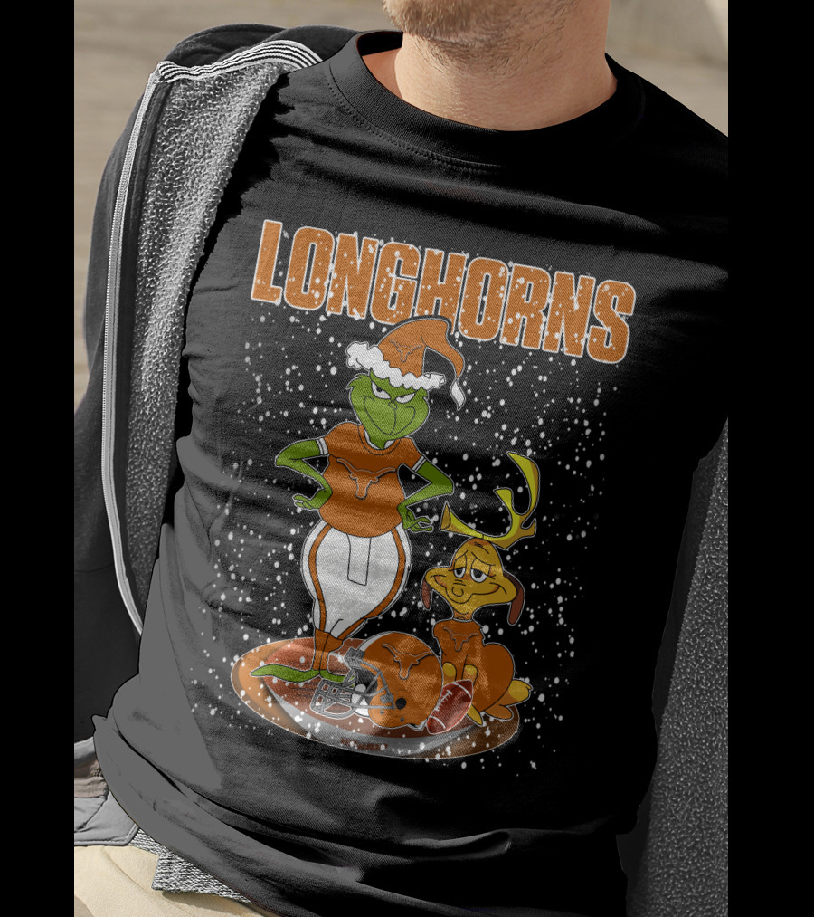Grinchxmas Longhorns Christmas Football Snowy Scene T-Shirt