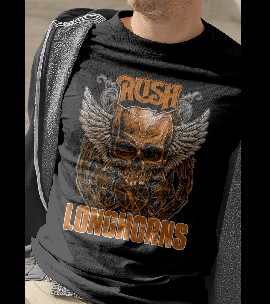 Rush Texas Longhorns Skull Wings Chains T-Shirt