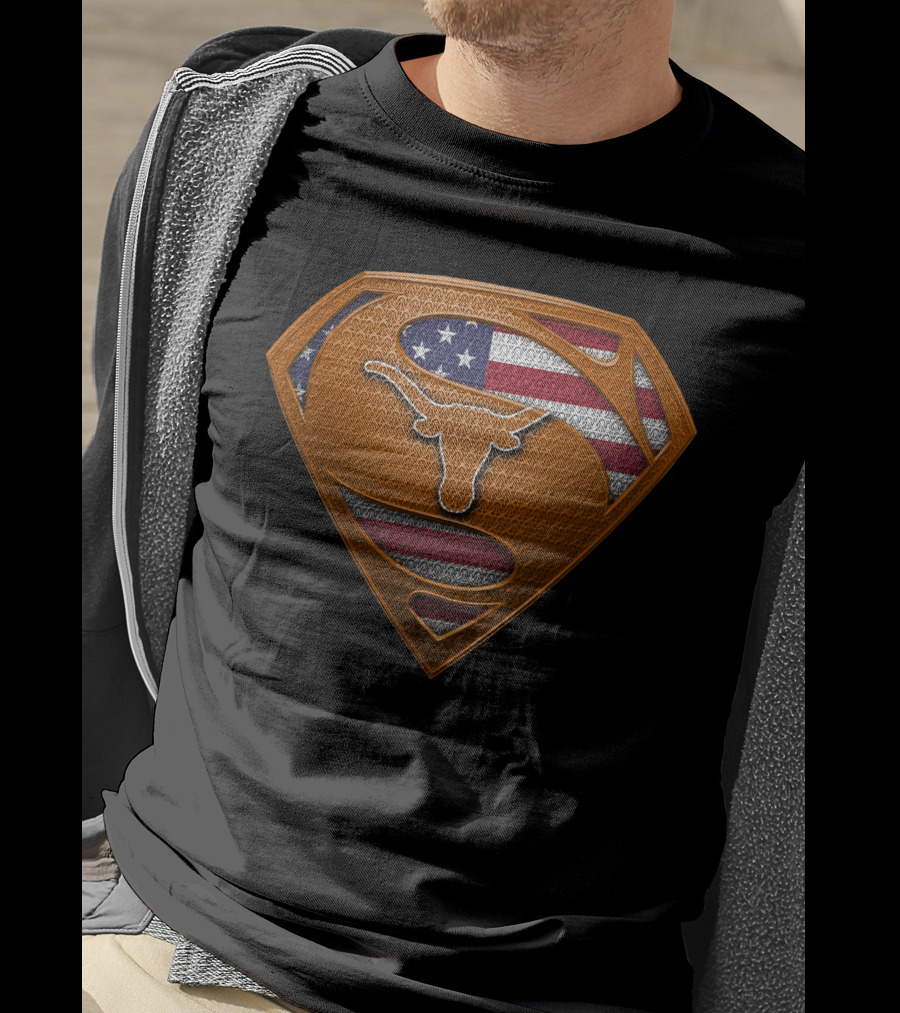 Texas Longhorns Superman Shield American Flag Spm T-Shirt