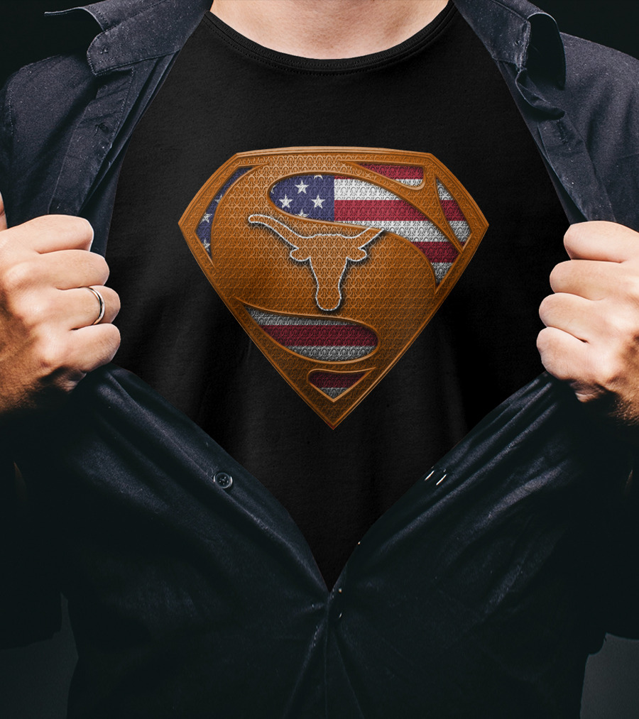 Texas Longhorns Superman Shield American Flag Spm T-Shirt