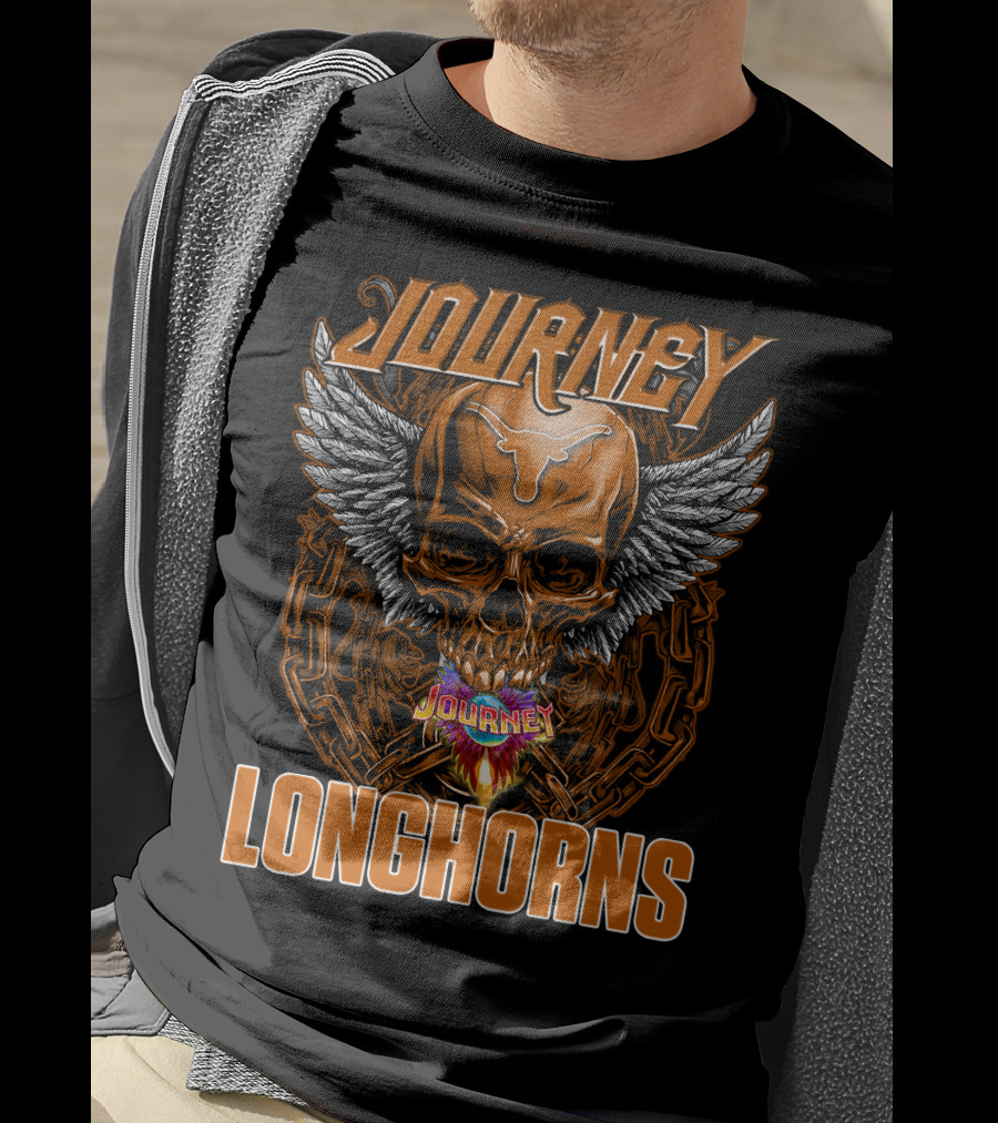 Journey Longhorns Skull Wings Flame Chain T-Shirt