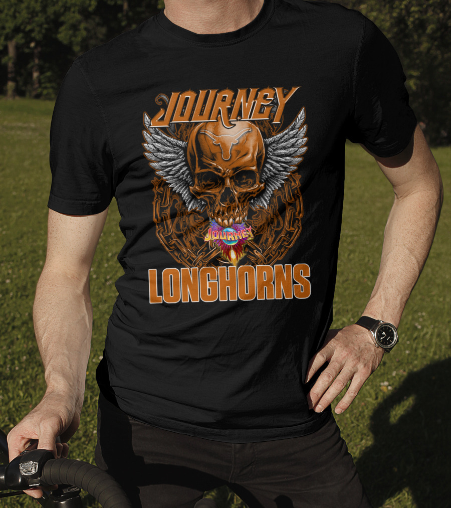 Journey Longhorns Skull Wings Flame Chain T-Shirt