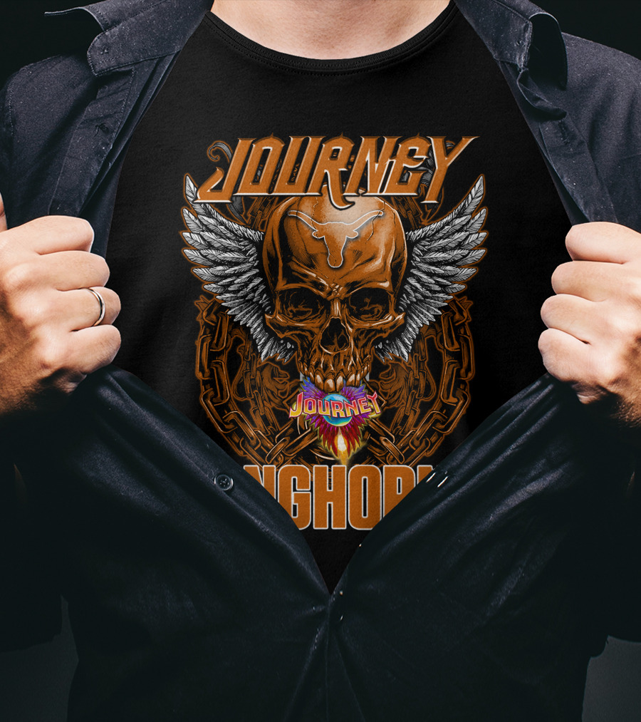 Journey Longhorns Skull Wings Flame Chain T-Shirt
