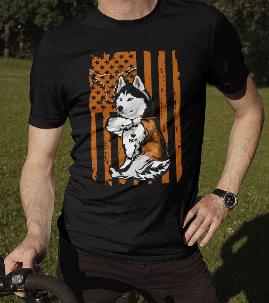 Siberian Husky Mom Texas Longhorns Flag Stars T-Shirt