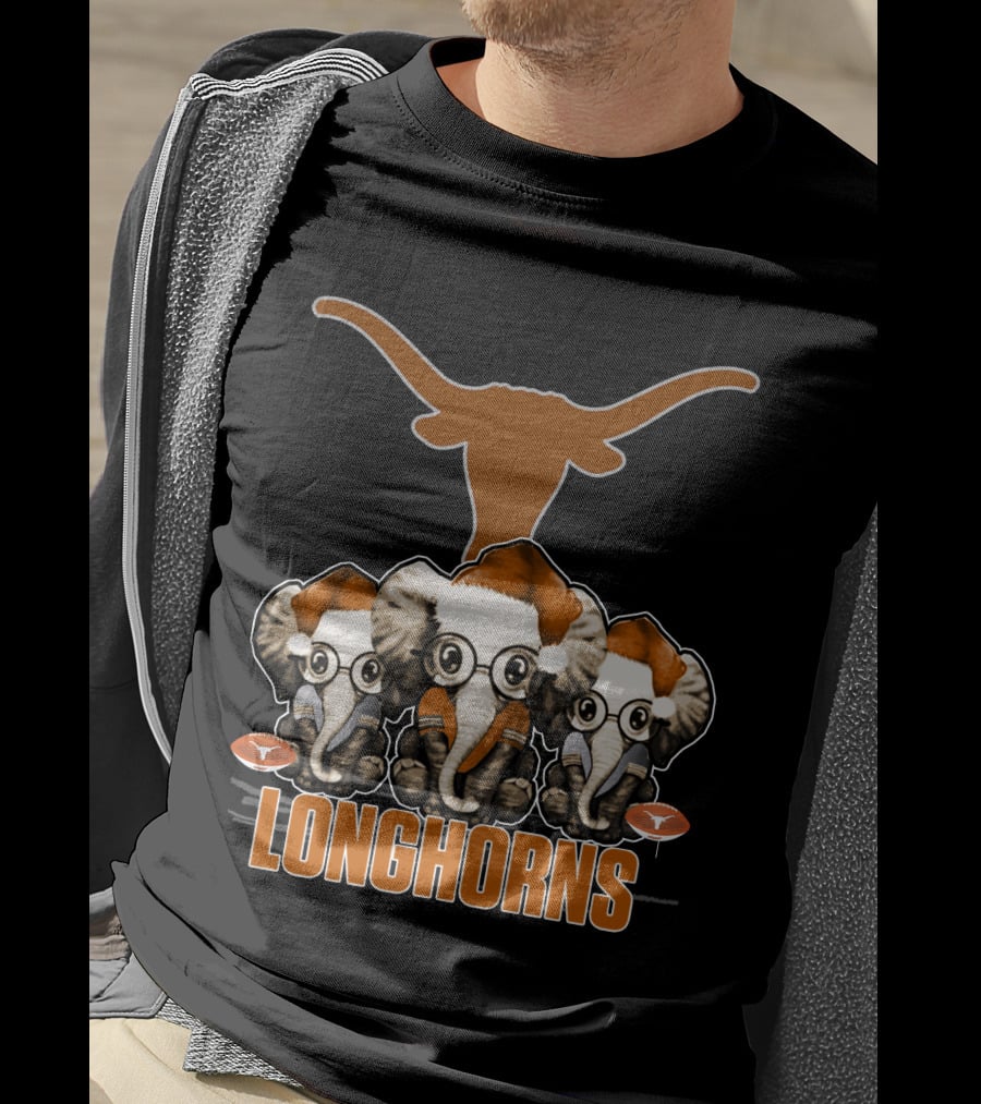Elephants Xmas Santa Hats Longhorns Texas T-Shirt