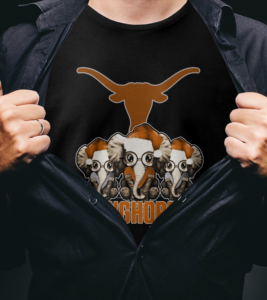 Elephants Xmas Santa Hats Longhorns Texas T-Shirt