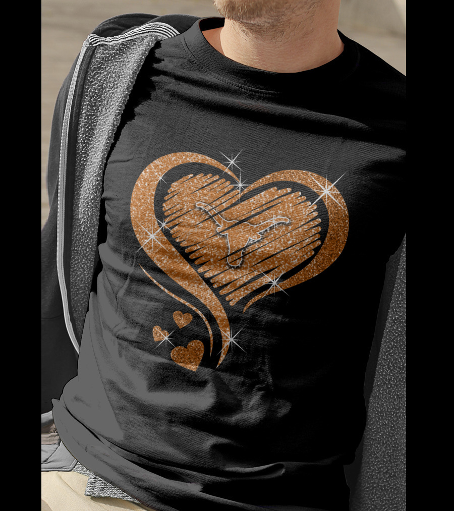 Heart Glittered Texas Longhorns Diamond Shape T-Shirt