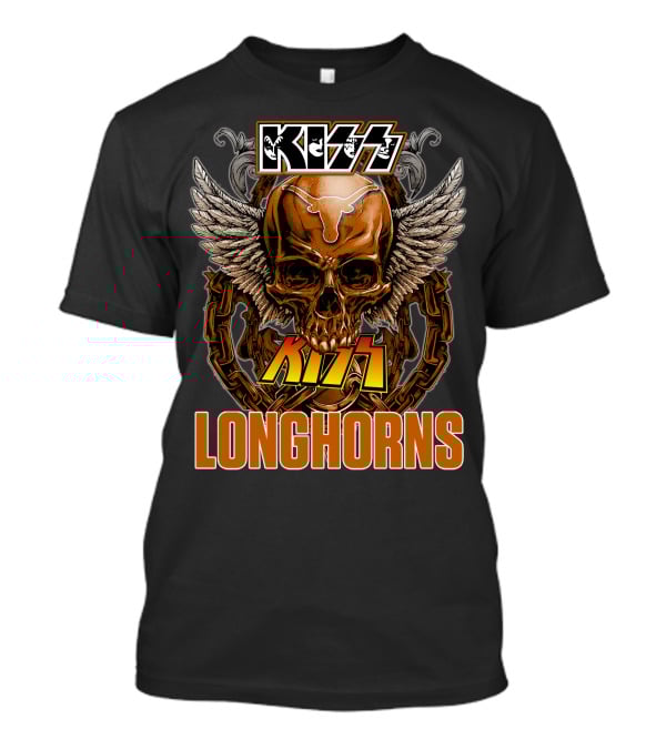 Kiss Texas Longhorns Skull With Wings And Chains T-Shirt