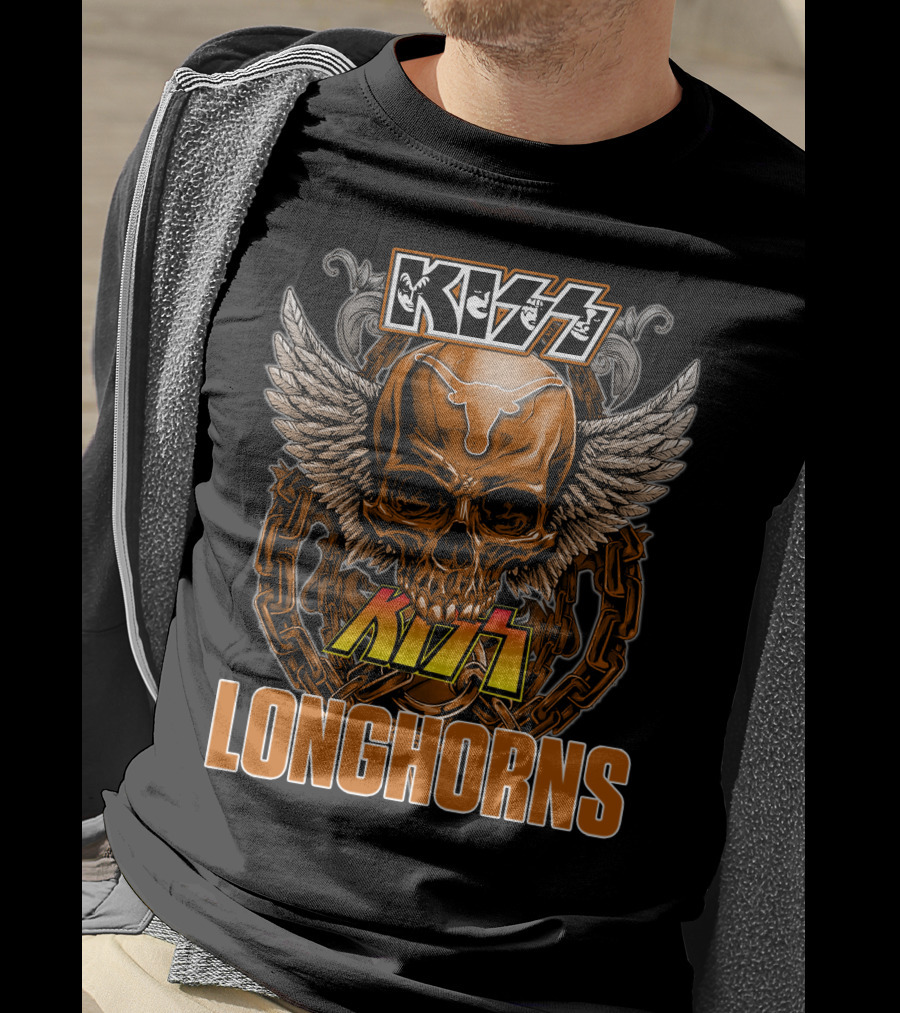 Kiss Texas Longhorns Skull With Wings And Chains T-Shirt