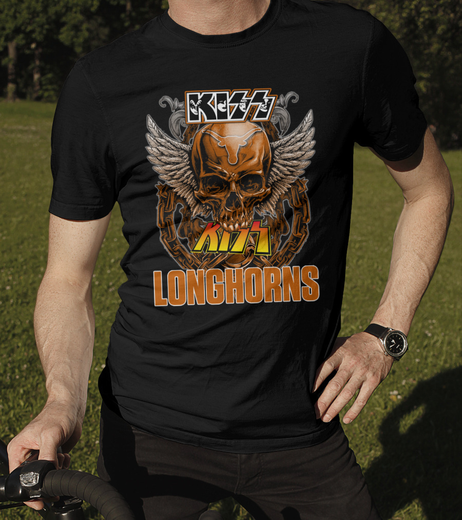 Kiss Texas Longhorns Skull With Wings And Chains T-Shirt