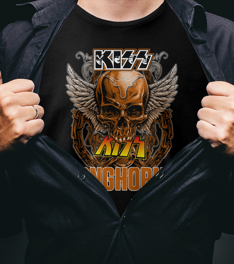 Kiss Texas Longhorns Skull With Wings And Chains T-Shirt