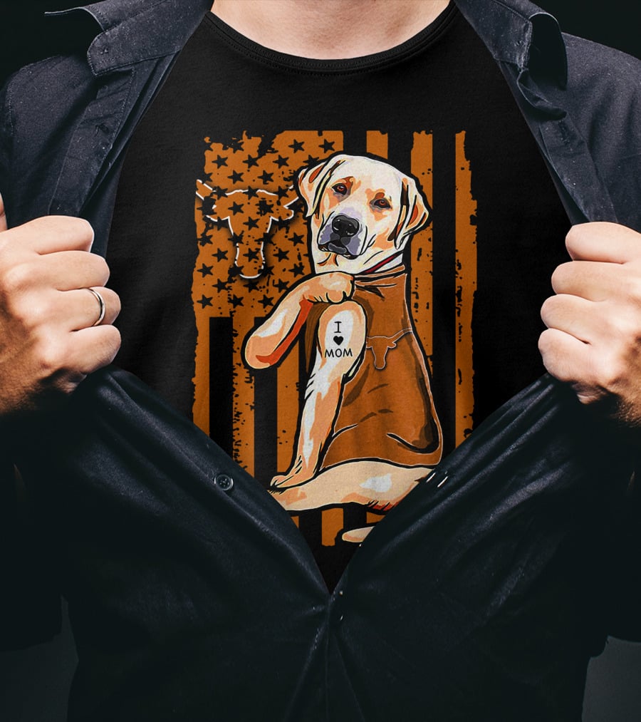 Labrador Retriever I Love Mom Texas Longhorns Flag T-Shirt