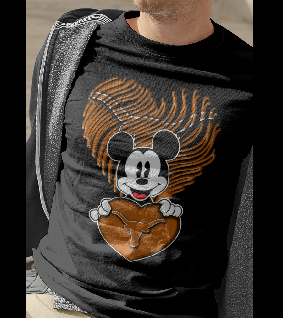 Mick Mouse And Texas Longhorns Heart T-Shirt