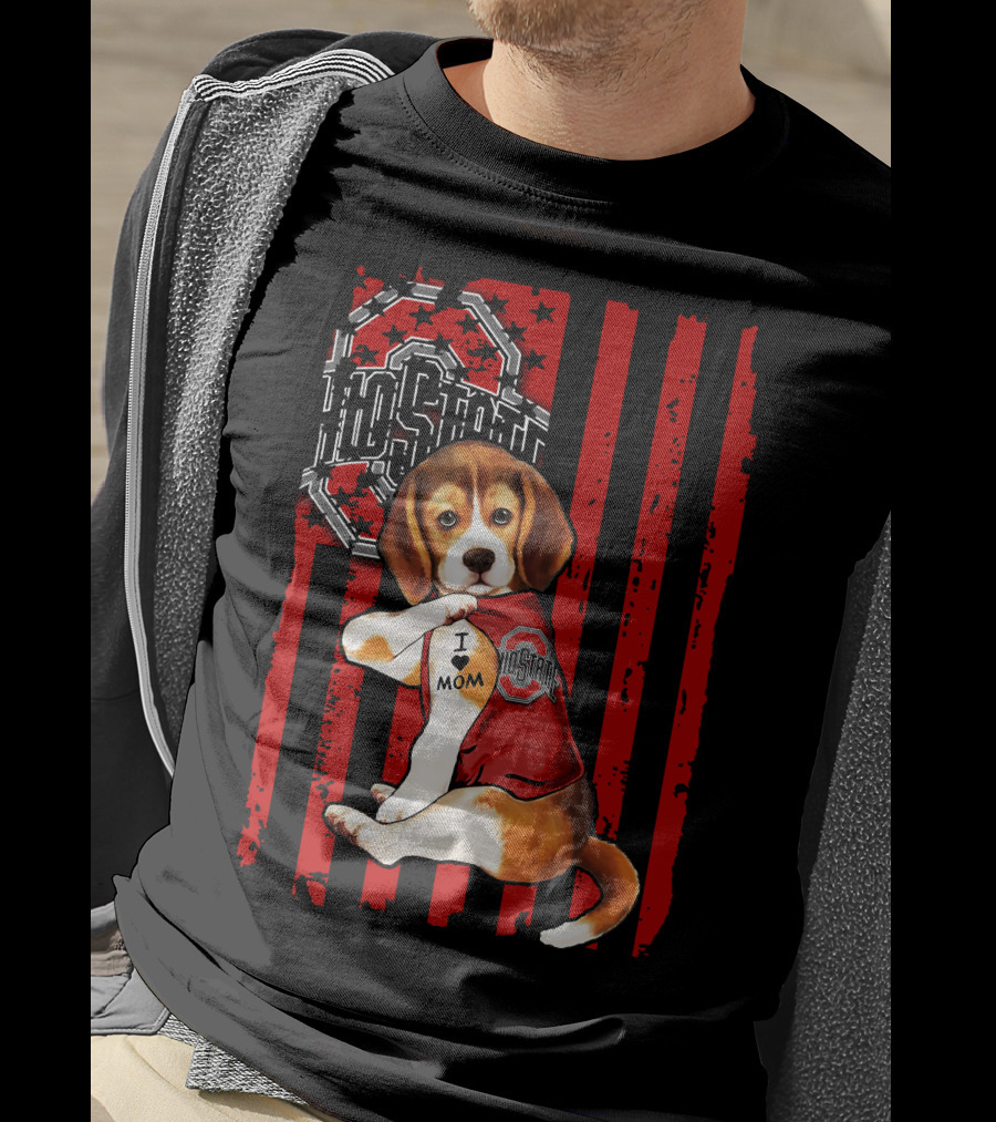 Ohio State Buckeyes Beagle With I Love Mom Tattoo T-Shirt