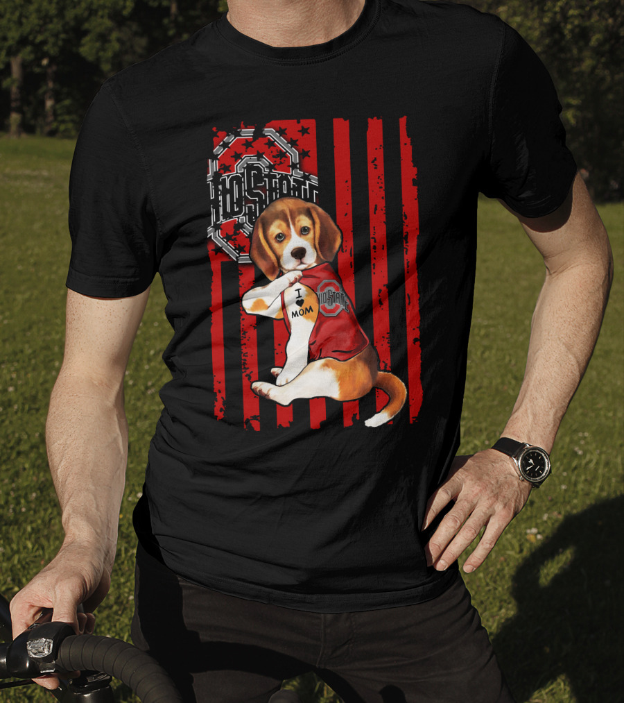 Ohio State Buckeyes Beagle With I Love Mom Tattoo T-Shirt