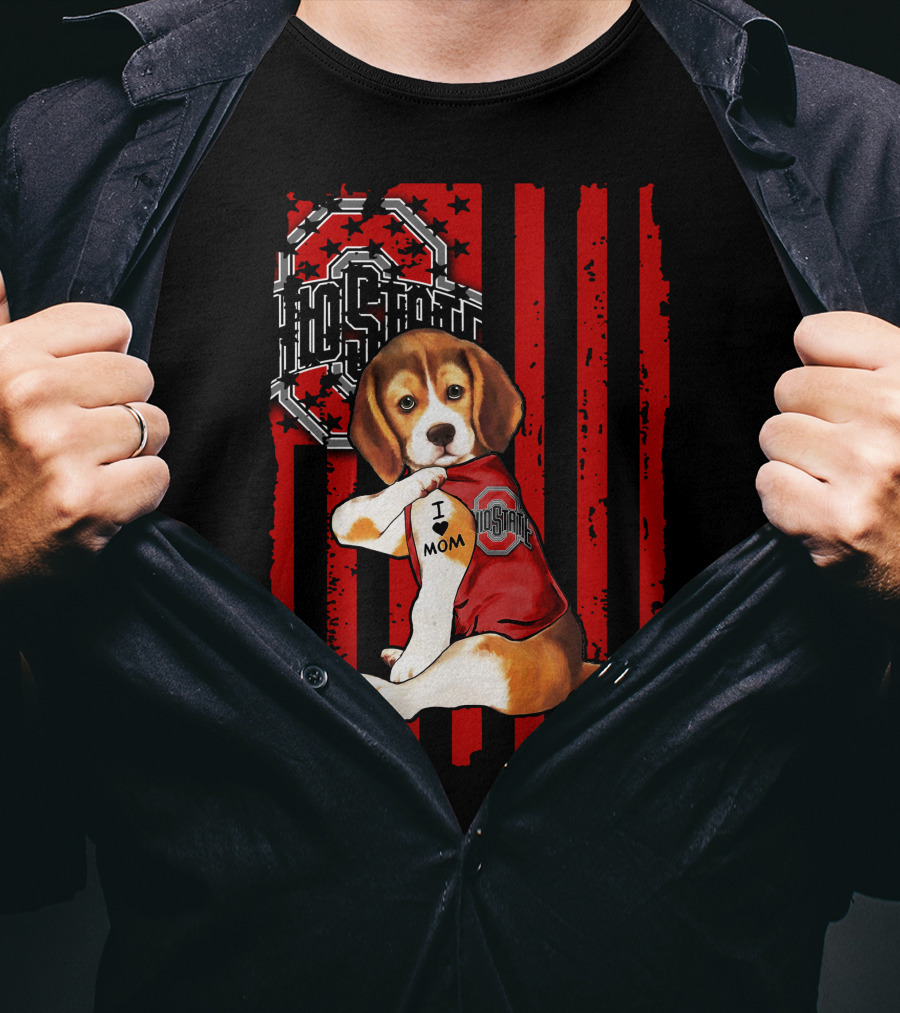 Ohio State Buckeyes Beagle With I Love Mom Tattoo T-Shirt
