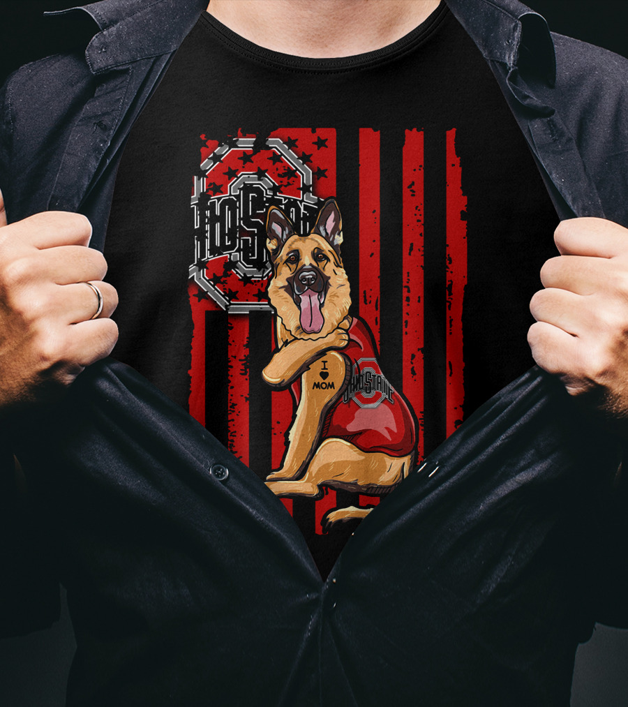 German Shepherd Ohio State I Mom Buckeyes Stripes T-Shirt