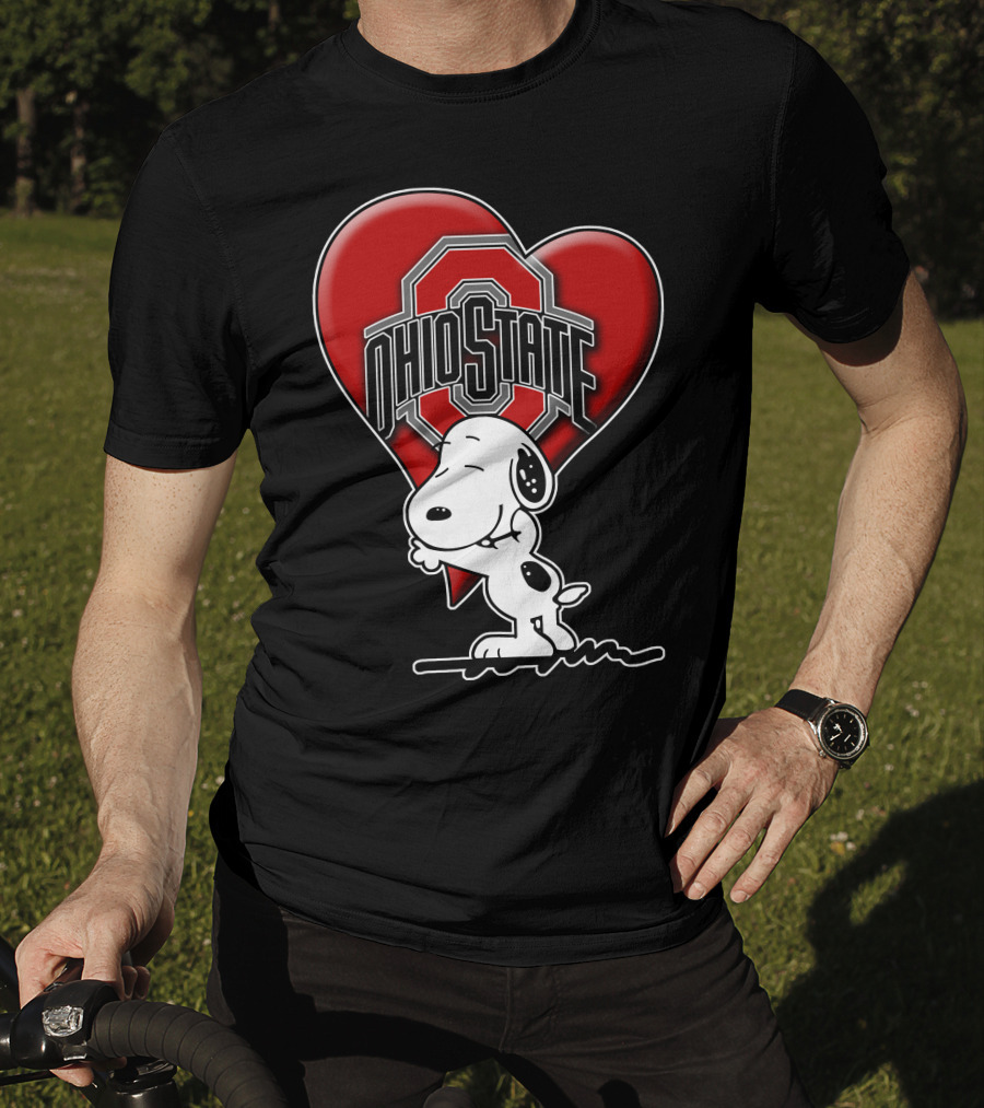 Snoopy Hugging Ohio State Buckeyes Heart T-Shirt