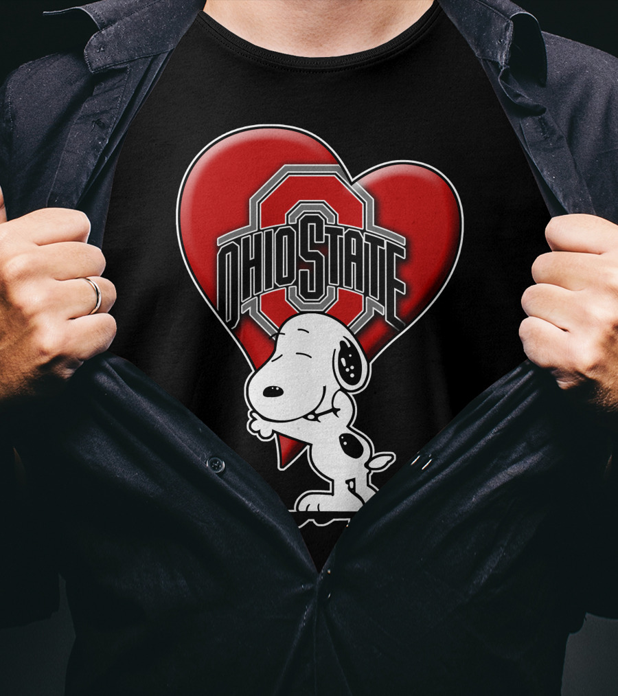 Snoopy Hugging Ohio State Buckeyes Heart T-Shirt