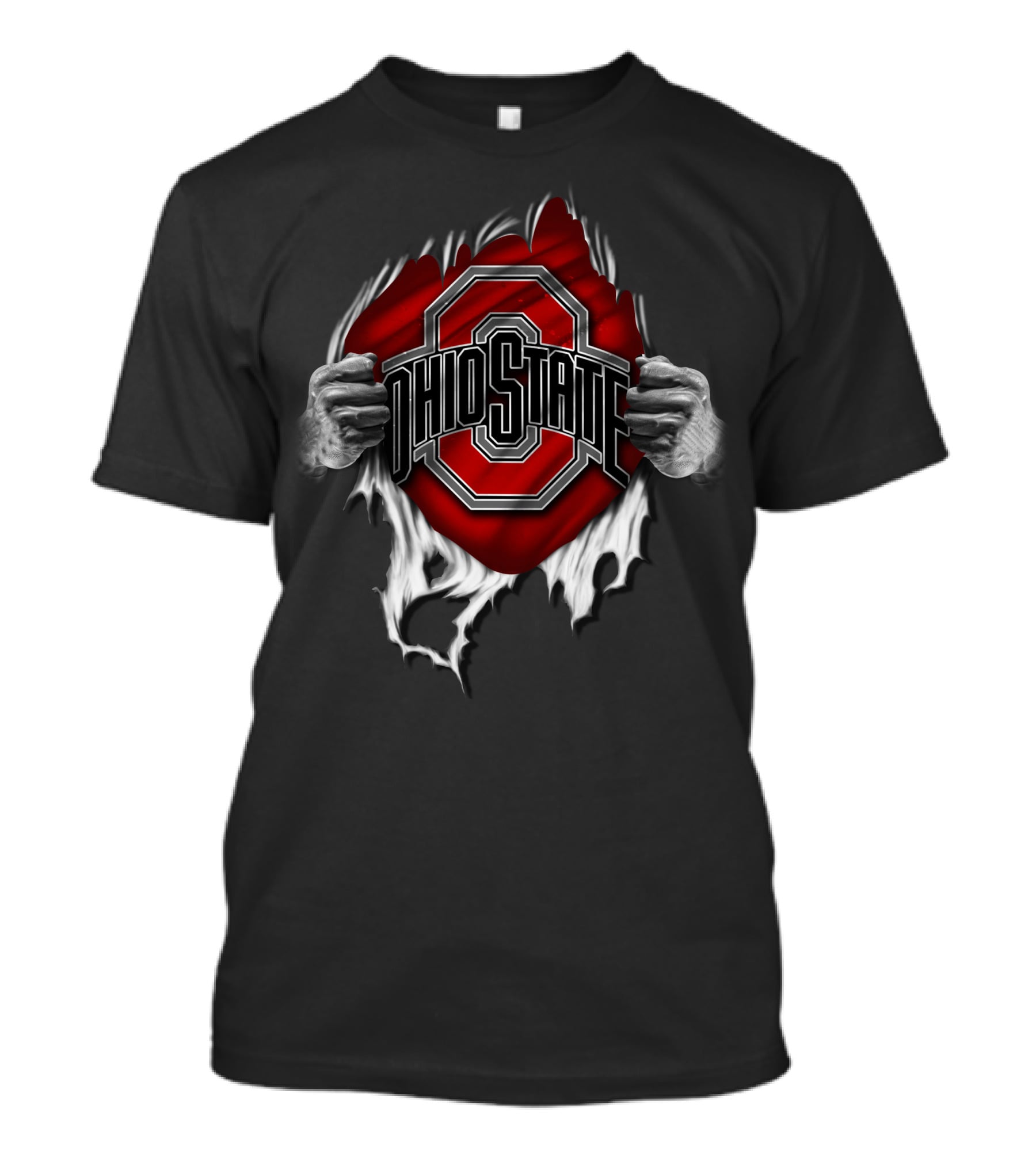 Torn Ohio State Buckeyes Logo With Hands Ripping Through Background T-Shirt