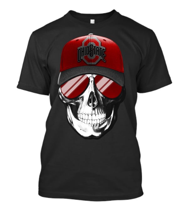Ohio State Buckeyes Skull With Red Cap And Sunglasses T-Shirt