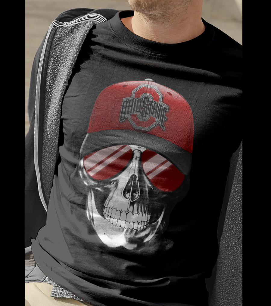 Ohio State Buckeyes Skull With Red Cap And Sunglasses T-Shirt