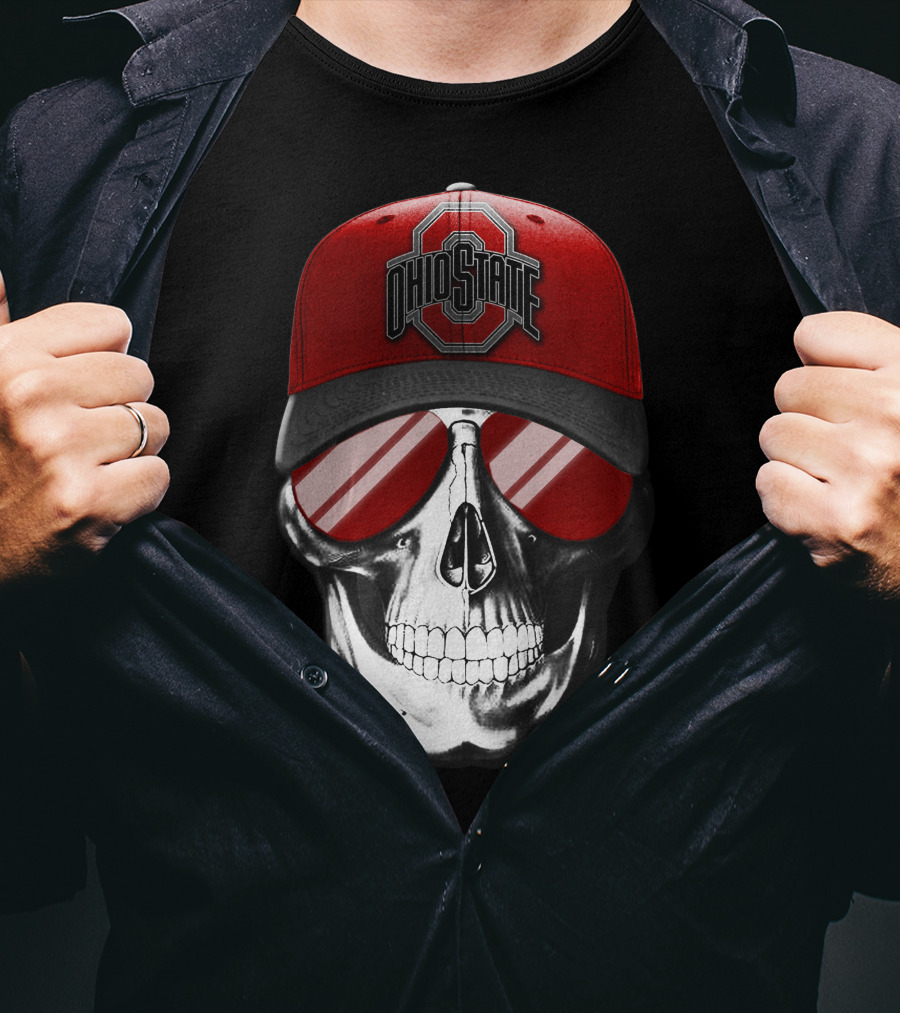 Ohio State Buckeyes Skull With Red Cap And Sunglasses T-Shirt