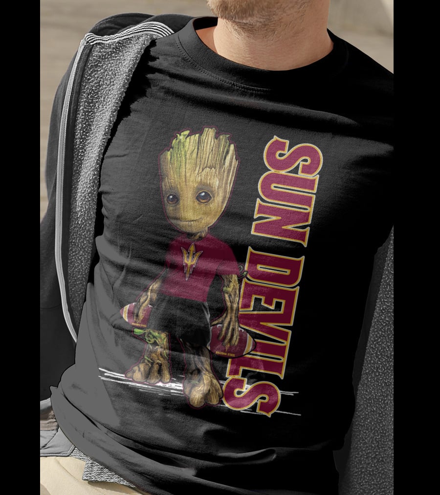 Groot Sun Devils Football Character In Maroon And Gold Team T-Shirt