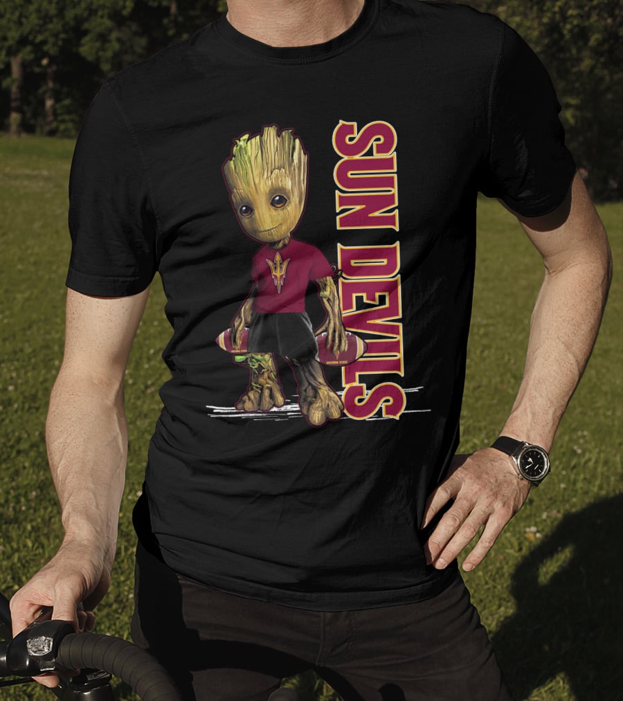 Groot Sun Devils Football Character In Maroon And Gold Team T-Shirt