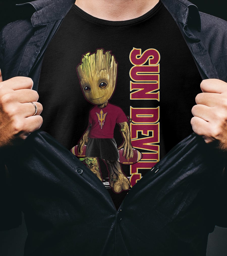 Groot Sun Devils Football Character In Maroon And Gold Team T-Shirt