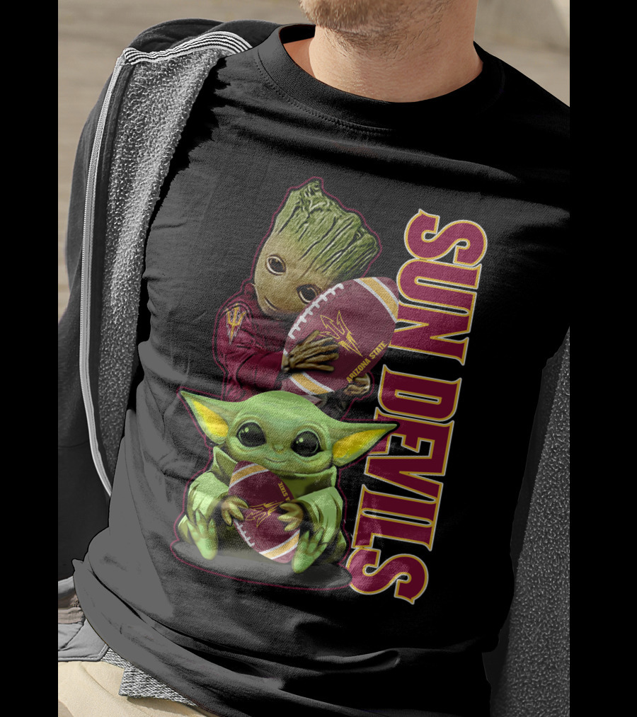 Grzd Sun Devils Football Groot And Baby Yoda Fan T-Shirt